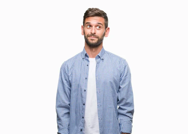 Joven Hombre Guapo Con Camiseta Blanca Sobre Fondo Aislado Sonriendo — Foto de Stock