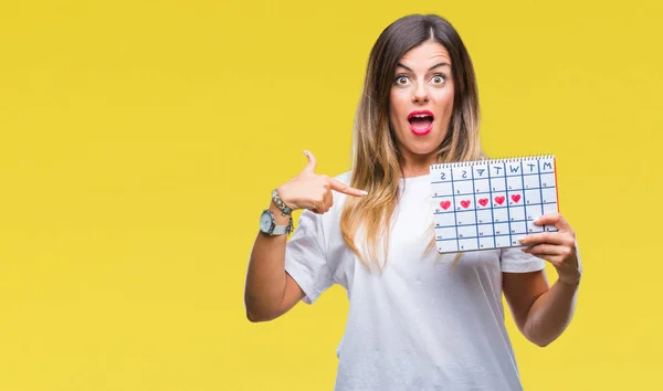 Jonge Mooie Vrouw Houdt Van Menstruatie Kalender Geïsoleerde Achtergrond Met — Stockfoto