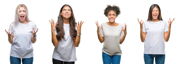 Collage Grupo Chino Árabe Mujer Afroamericana Sobre Fondo Aislado Loco — Foto de Stock