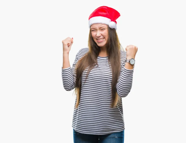 Νέοι Όμορφη Καυκάσιος Γυναίκα Φοράει Καπέλο Χριστουγέννων Πέρα Από Απομονωμένο — Φωτογραφία Αρχείου