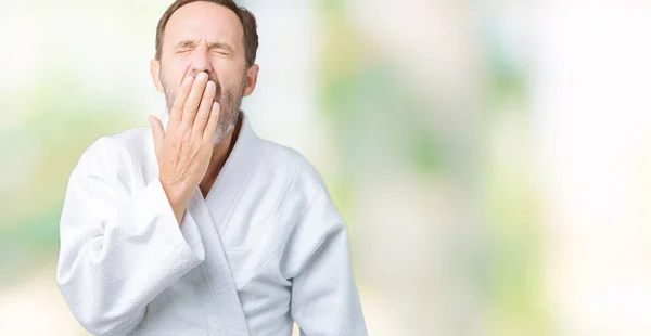 Hombre Mayor Guapo Mediana Edad Con Uniforme Kimono Sobre Fondo —  Fotos de Stock