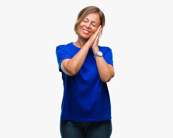 Middelbare Leeftijd Senior Latino Vrouw Geïsoleerde Achtergrond Slapen Moe Dromen — Stockfoto