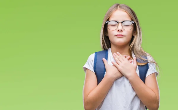 Jonge Mooie Slimme Student Meisje Rugzak Dragen Geïsoleerde Achtergrond Glimlachend — Stockfoto