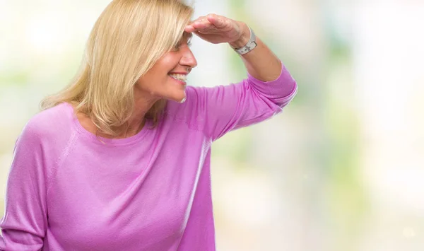 Blonde Vrouw Van Middelbare Leeftijd Geïsoleerde Achtergrond Erg Blij Lachende — Stockfoto