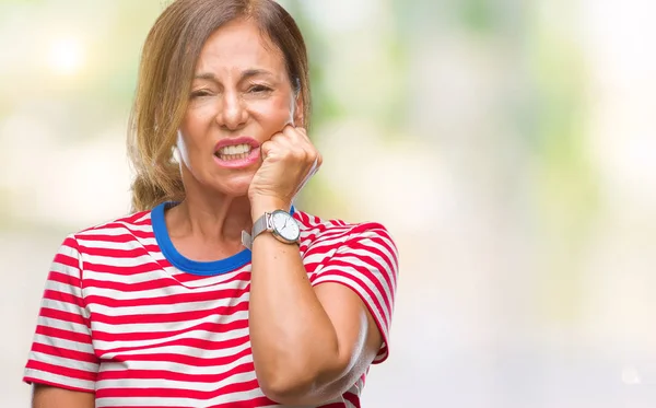 Mujer Hispana Mayor Mediana Edad Sobre Fondo Aislado Que Estresada —  Fotos de Stock