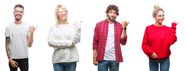 Collage Groupe Jeunes Sur Fond Blanc Isolé Souriant Avec Visage — Photo