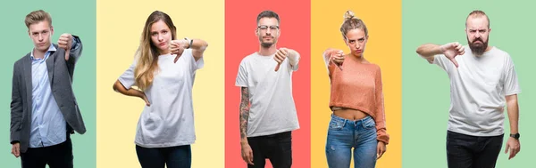 Collage Personas Grupo Mujeres Hombres Sobre Coloridos Antecedentes Aislados Que — Foto de Stock