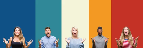 Collage Group Young People Colorful Vintage Isolated Background Crazy Mad — Stock Photo, Image