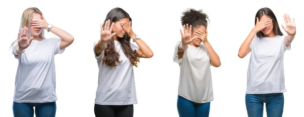 Collage Einer Gruppe Chinesischer Arabischer Afrikanisch Amerikanischer Frauen Vor Isoliertem — Stockfoto