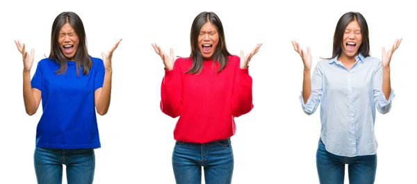 Collage Mujer Joven Asiática Pie Sobre Fondo Blanco Aislado Celebrando — Foto de Stock