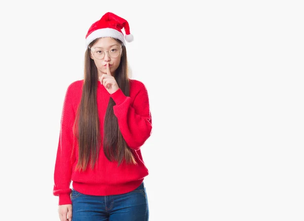 Молода Китайська Жінка Над Ізольованих Фон Капелюсі Різдво Просять Щоб — стокове фото