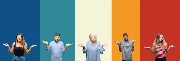 Collage Group Young People Colorful Vintage Isolated Background Clueless Confused — Stock Photo, Image