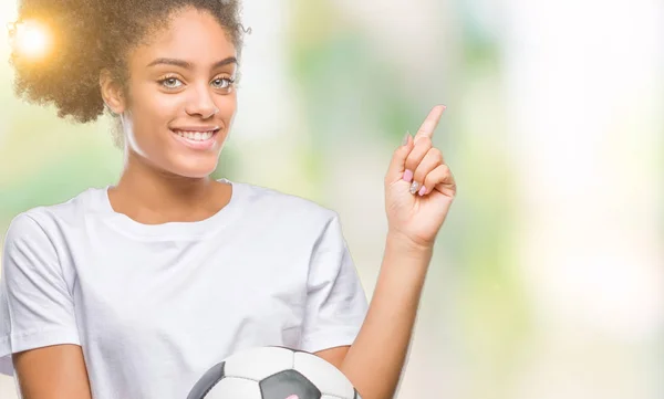 Genç Güzel Afro Amerikan Futbol Futbol Topu Tutan Arka Plan — Stok fotoğraf