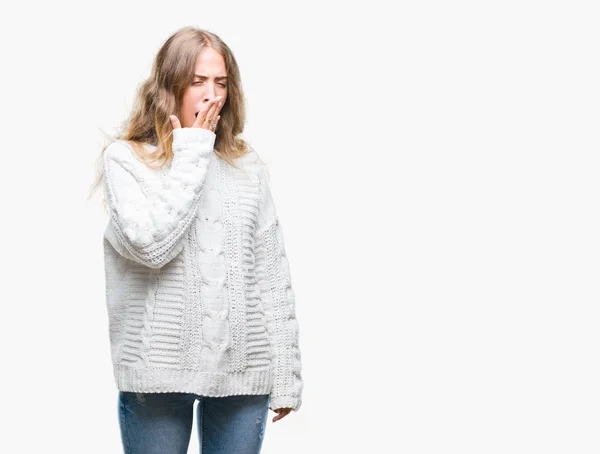 Beautiful Young Blonde Woman Wearing Winter Sweater Isolated Background Bored — Stock Photo, Image