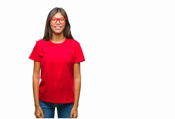 Jeune Femme Asiatique Portant Des Lunettes Sur Fond Isolé Avec — Photo