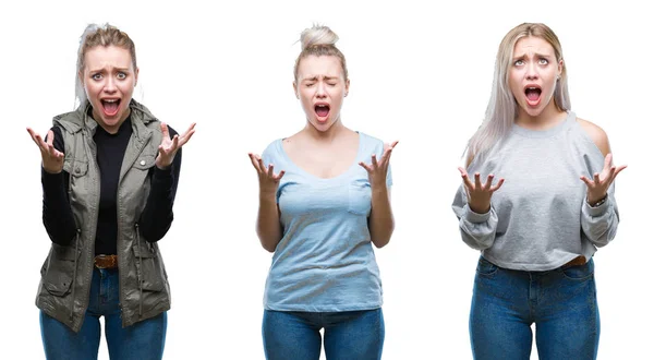 Collage Vacker Blond Ung Kvinna Över Isolerade Bakgrund Galen Och — Stockfoto