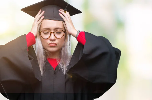 Junge Blonde Frau Uniform Über Isolierten Hintergrund Leiden Unter Kopfschmerzen — Stockfoto