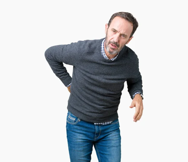 Handsome Middle Age Senior Man Wearing Sweater Isolated Background Suffering — Stock Photo, Image