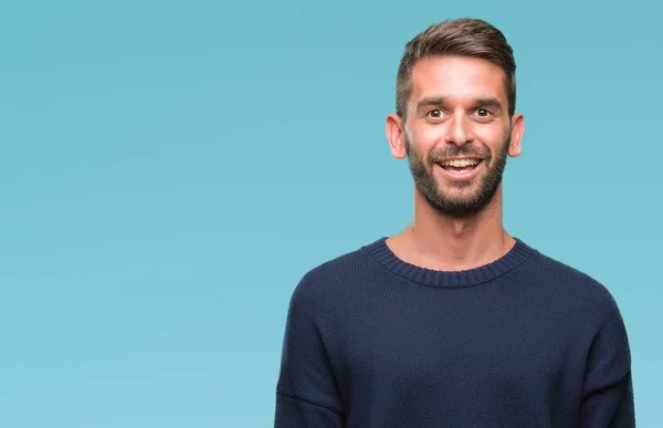 Homem Bonito Jovem Vestindo Camisola Inverno Sobre Fundo Isolado Com — Fotografia de Stock