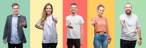 Collage Group People Women Men Colorful Isolated Background Smiling Friendly — Stock Photo, Image