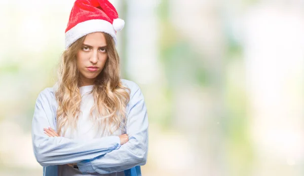 Beautiful Young Blonde Woman Wearing Christmas Hat Isolated Background Skeptic — Stock Photo, Image