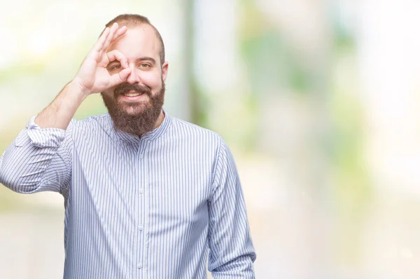Young Caucasian Hipster Man Isolated Background Doing Gesture Hand Smiling — Stock Photo, Image