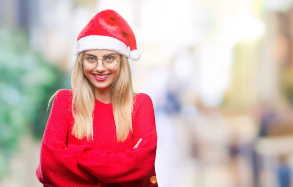 Jeune Belle Femme Blonde Portant Chapeau Noël Sur Fond Isolé — Photo