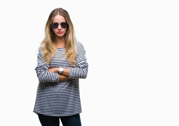 Young Beautiful Blonde Woman Wearing Sunglasses Isolated Background Skeptic Nervous — Stock Photo, Image