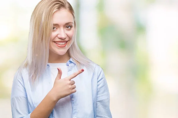 Giovane Donna Bionda Sfondo Isolato Allegra Con Sorriso Viso Che — Foto Stock