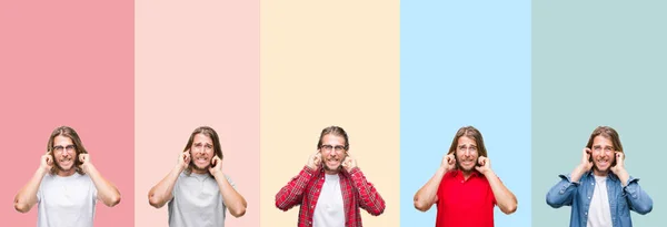 Collage Jeune Homme Beau Sur Des Rayures Colorées Fond Isolé — Photo