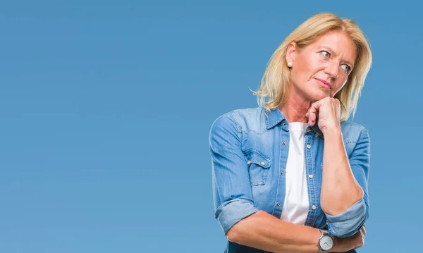 Middle Age Blonde Woman Isolated Background Thinking Looking Tired Bored — Stock Photo, Image
