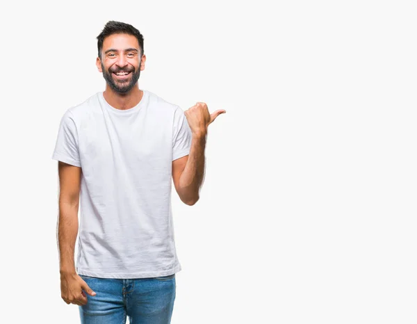 Adult Hispanic Man Isolated Background Smiling Happy Face Looking Pointing — Stock Photo, Image