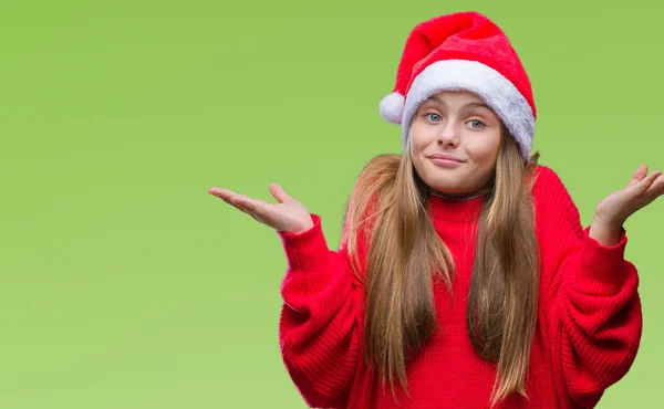 Ung Vacker Flicka Klädd Jul Hatt Över Isolerade Bakgrund Aningslös — Stockfoto