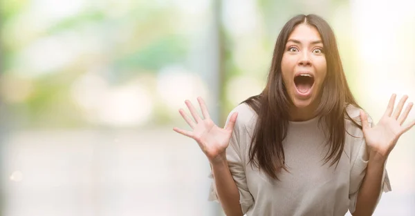 Young Beautiful Hispanic Woman Very Happy Excited Winner Expression Celebrating — Stock Photo, Image