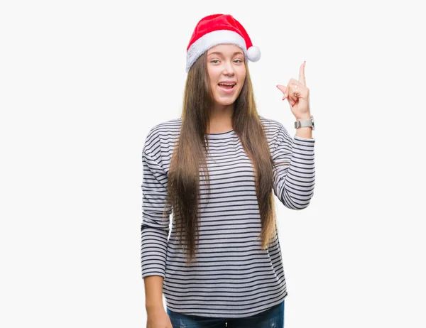 Jeune Belle Femme Caucasienne Portant Chapeau Noël Sur Fond Isolé — Photo