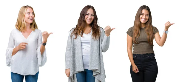 Collage Van Groep Van Drie Jonge Mooie Vrouwen Witte Geïsoleerde — Stockfoto