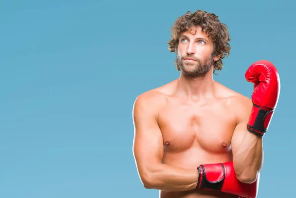 Bonito Homem Boxeador Hispânico Usando Luvas Boxe Sobre Fundo Isolado — Fotografia de Stock