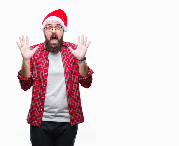 Joven Hombre Caucásico Con Sombrero Navidad Sobre Fondo Aislado Celebrando — Foto de Stock