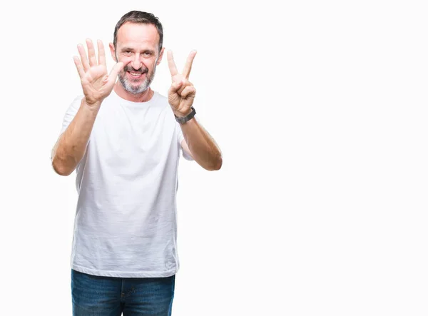 Middle Age Hoary Senior Man Wearing White Shirt Isolated Background — Stock Photo, Image