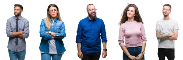 Collage Grupo Jóvenes Casuales Sobre Fondo Aislado Sonriendo Mirando Hacia —  Fotos de Stock