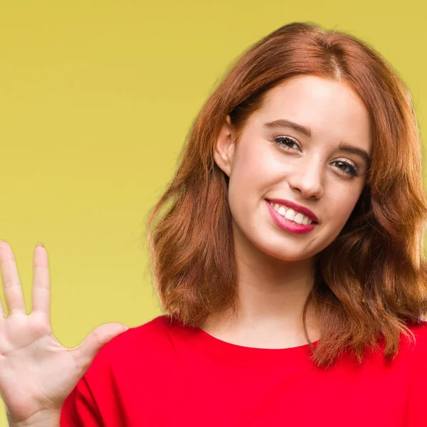 Jovem Bela Mulher Sobre Fundo Isolado Mostrando Apontando Para Cima — Fotografia de Stock