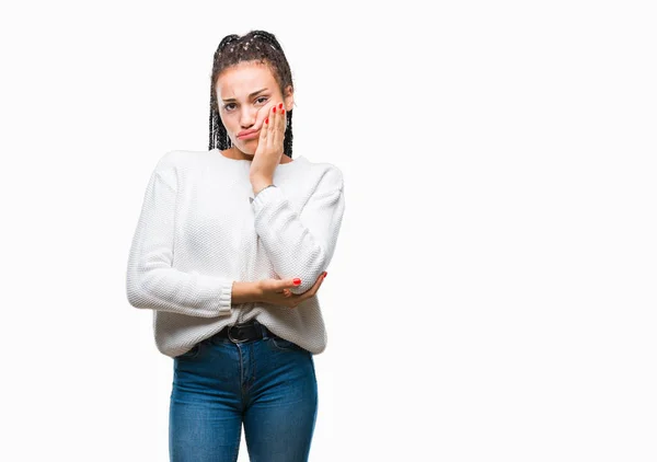 Young Gevlochten Haar Afrikaanse Amerikaans Meisje Dragen Winter Trui Geïsoleerde — Stockfoto