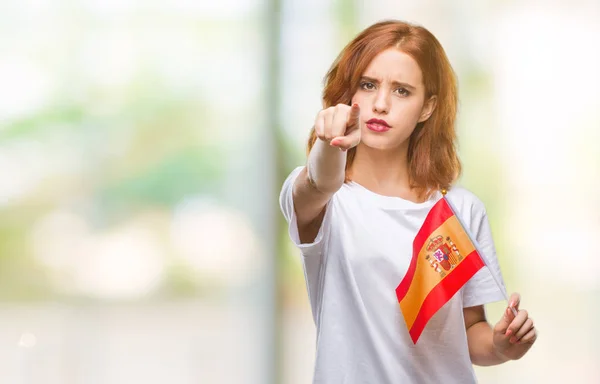 Mooie Jongedame Bedrijf Vlag Van Spanje Voeren Geïsoleerde Achtergrond Met — Stockfoto