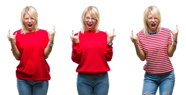 Collage Bella Donna Bionda Che Indossa Casual Rosso Sfondo Isolato — Foto Stock