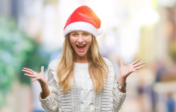 Junge Schöne Blonde Frau Mit Weihnachtsmütze Über Isoliertem Hintergrund Feiert — Stockfoto