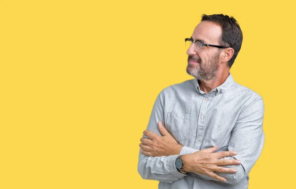 Guapo Mediana Edad Elegante Hombre Mayor Con Gafas Sobre Fondo — Foto de Stock