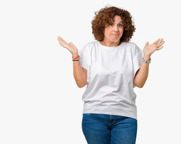 Beautiful Middle Ager Senior Woman Wearing White Shirt Isolated Background — Stock Photo, Image