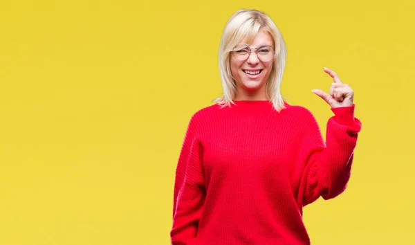 Young Beautiful Blonde Woman Wearing Sweater Glasses Isolated Background Smiling — Stock Photo, Image