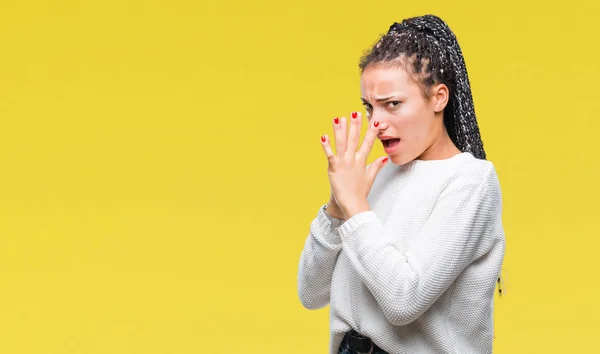 Jovem Trançado Cabelo Afro Americano Menina Vestindo Camisola Inverno Sobre — Fotografia de Stock