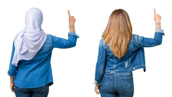 Collage Einer Schönen Arabischen Frau Mittleren Alters Über Isoliertem Hintergrund — Stockfoto